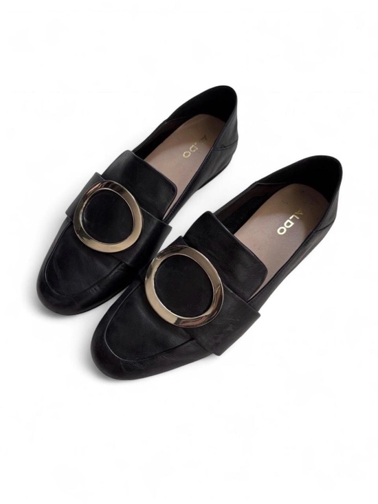 Aldo Shoes - Aldo Leather Gold Buckle Black Loafers Size 6